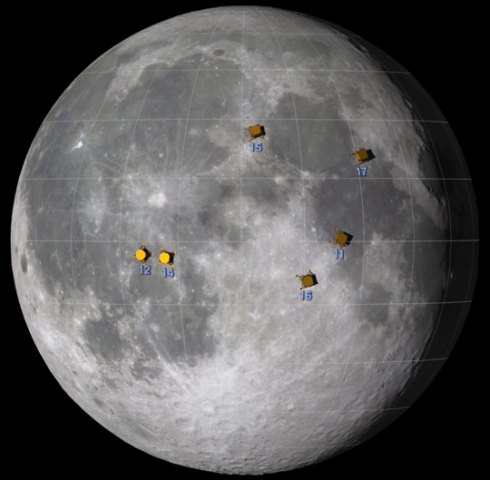 Locations of previous NASA Apollo Manned landing sites. Photo illustration courtesy of NASA.